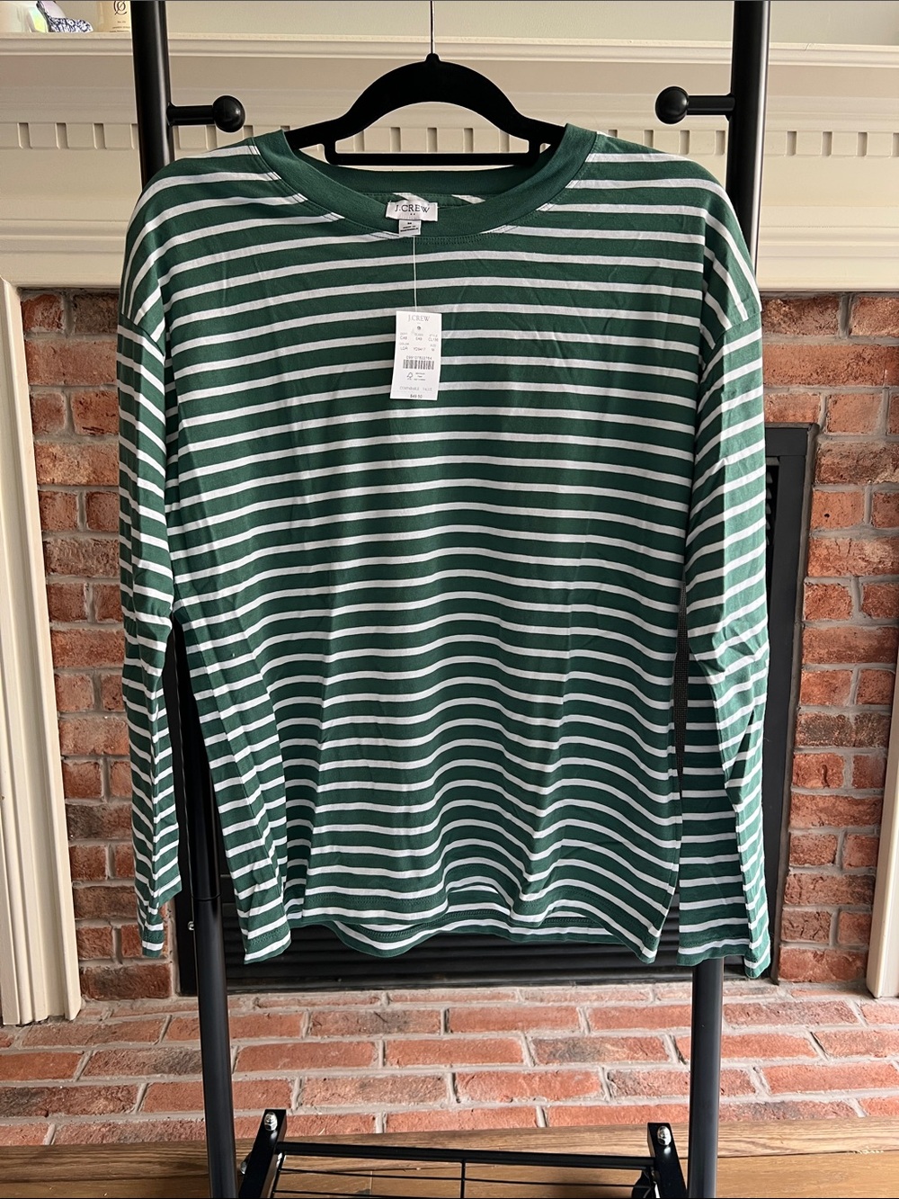 J. Crew Green and White Striped Long-Sleeve Tee